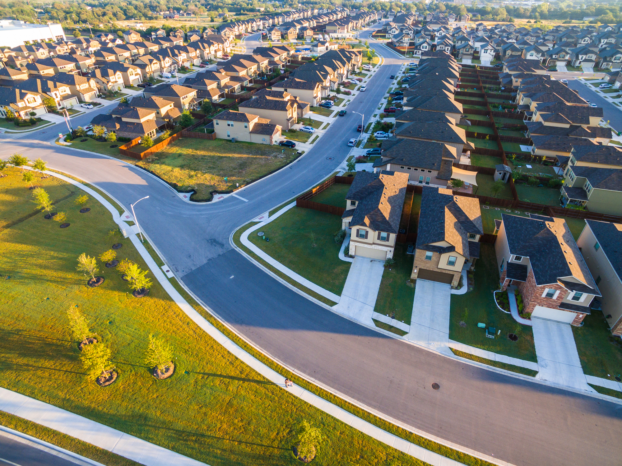 Suburban community aerial shot over Austin, Texas